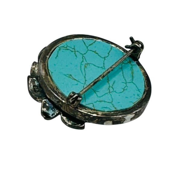 Vtg925 Sterling Turquoise Marcasite Flower Pearl Pin/Brooch 1.25"x1.25" 11.37 Gr - Picture 5 of 7